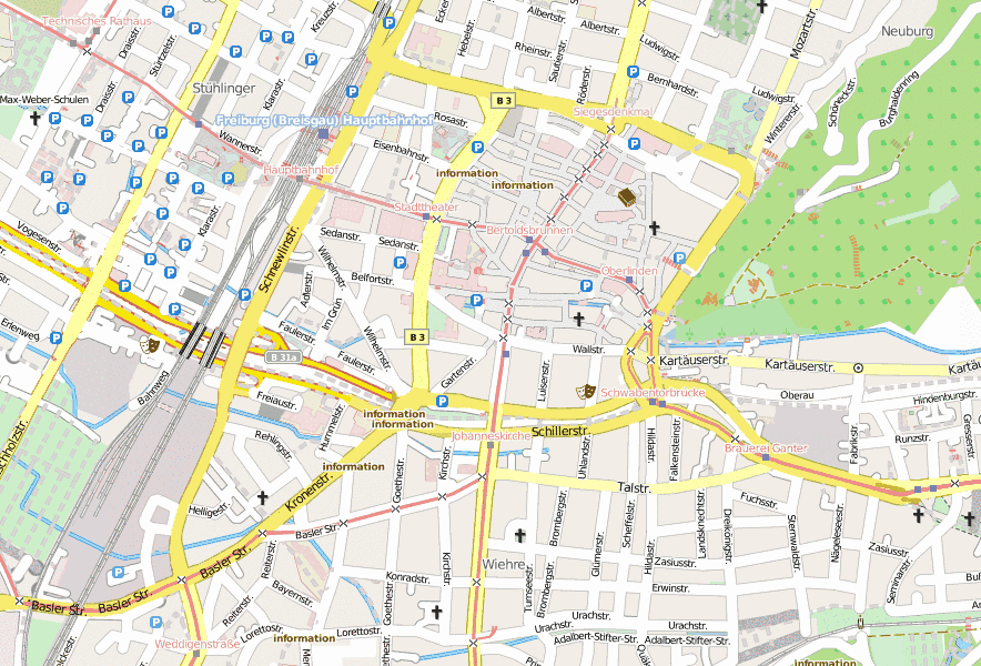 Breisacher Tor Stadtplan mit Luftansicht und Hotels von Freiburg